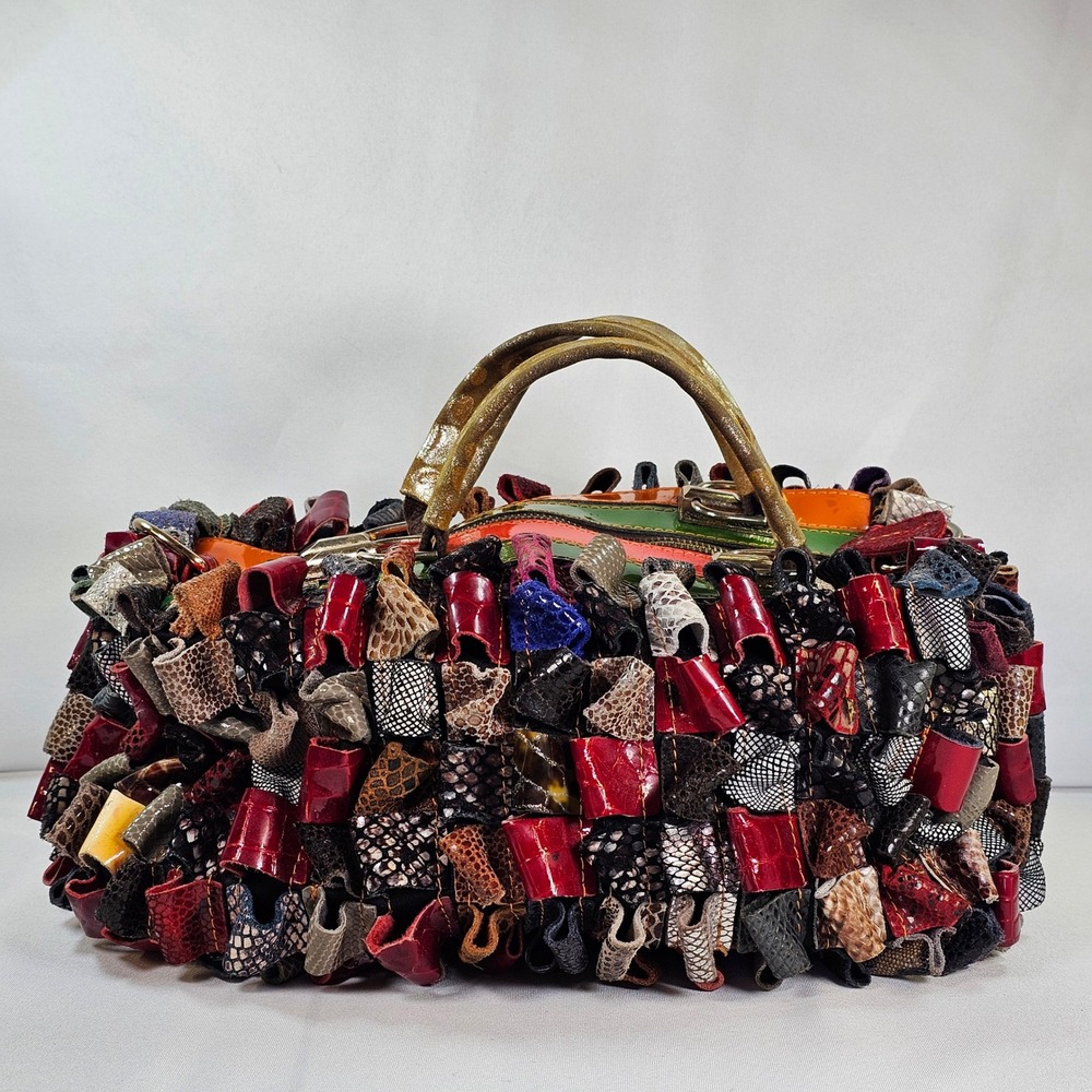 Arianna Dini Clara Handmade Patchwork Leather Satchel Bag Textured Loops Boho